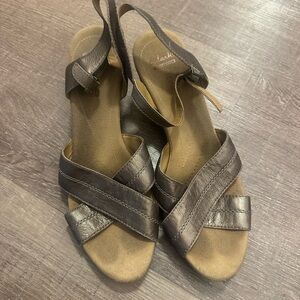 Clarks Women's Metallic Leather Wedge Sandals